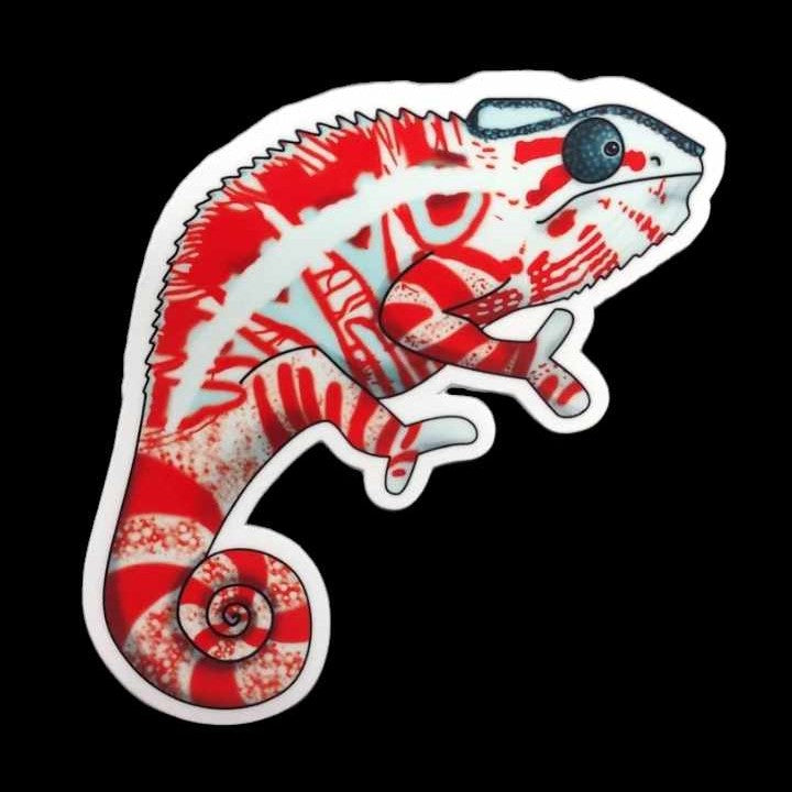 Red and White Panther Chameleon Sticker